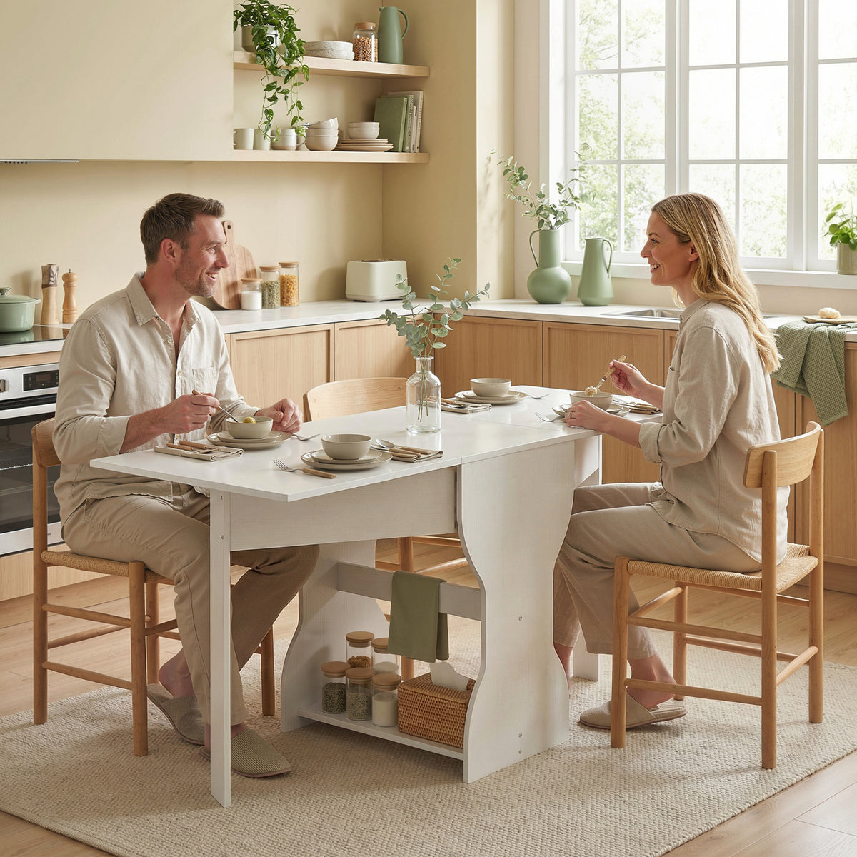 Opklapbare eettafel keukentafel met opbergruimte voor 2-4 personen klaptafel voor kleine ruimtes eetkamer 160 x (2)