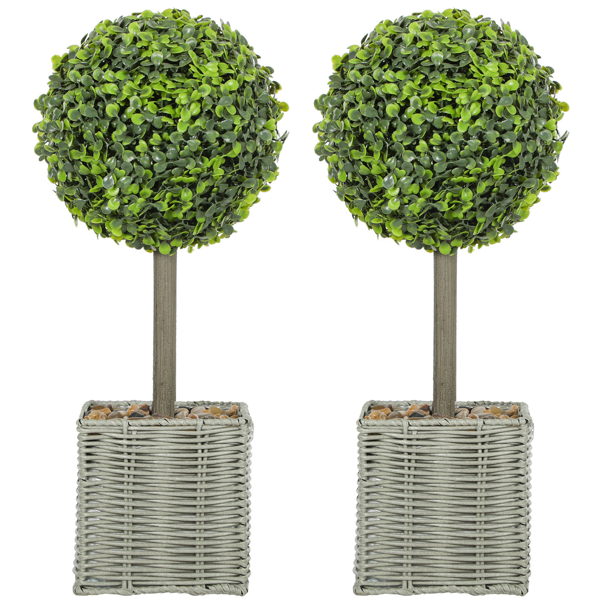 Set van 2 kunstplanten, UV-bestendige kunstbomen in pot, geschikt voor binnen en buiten, kunststof, cement