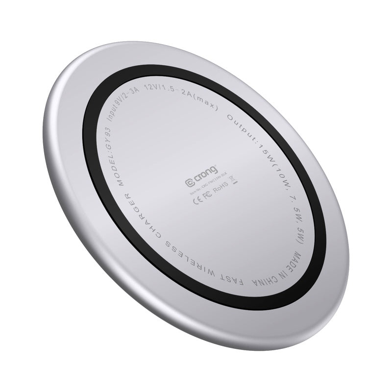 Crong PowerSpot snelle draadloze oplader – aluminium 15W USB-C Qi draadloze oplader met gehard glas (zilverwit) (2)