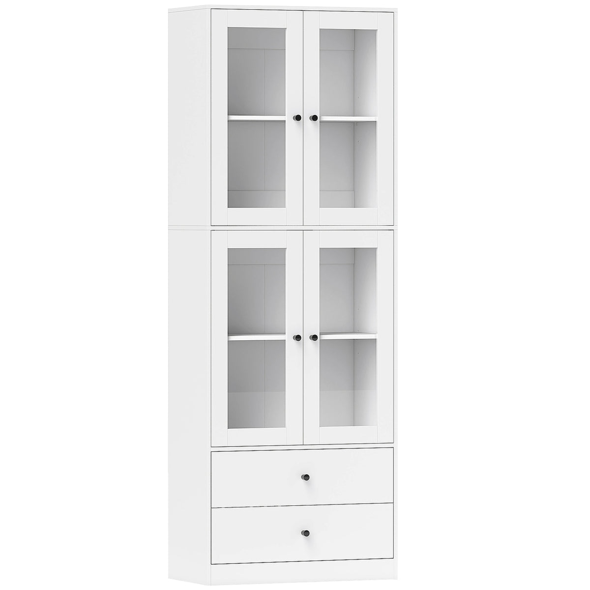 Keukenkast met lades en glazen deuren, melamine oppervlak, wit