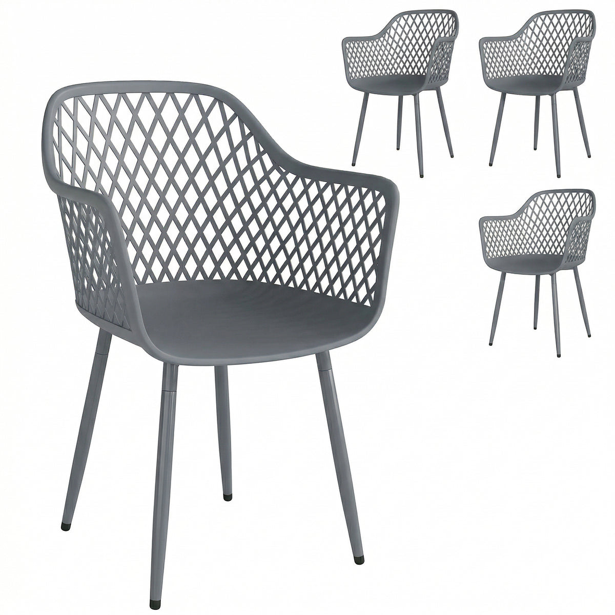 Tuinstoel 4-delige set uv-bestendige kunststof tuinstoelen met armleuning rugleuning 56 x 51 x 84 cm donkergrijs