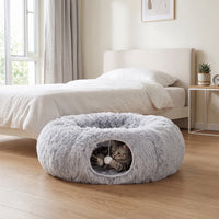 Kattentunnel, pluche, kussen, opvouwbaar, metalen frame, kattenhol, lichtgrijs (8)