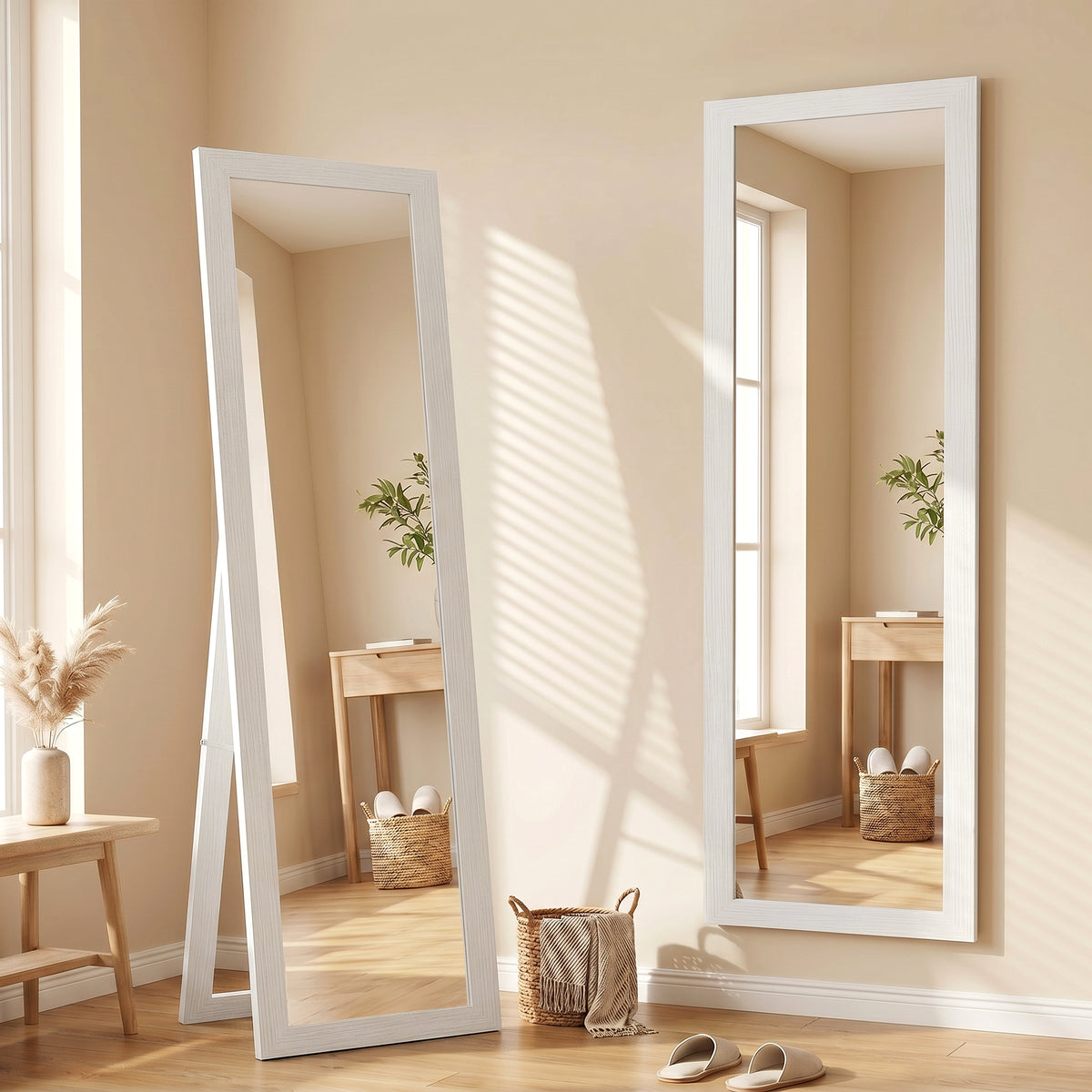 Staande spiegel, passpiegel met standaard, vrijstaande wandspiegel, 37 x 157 cm, wit (2)