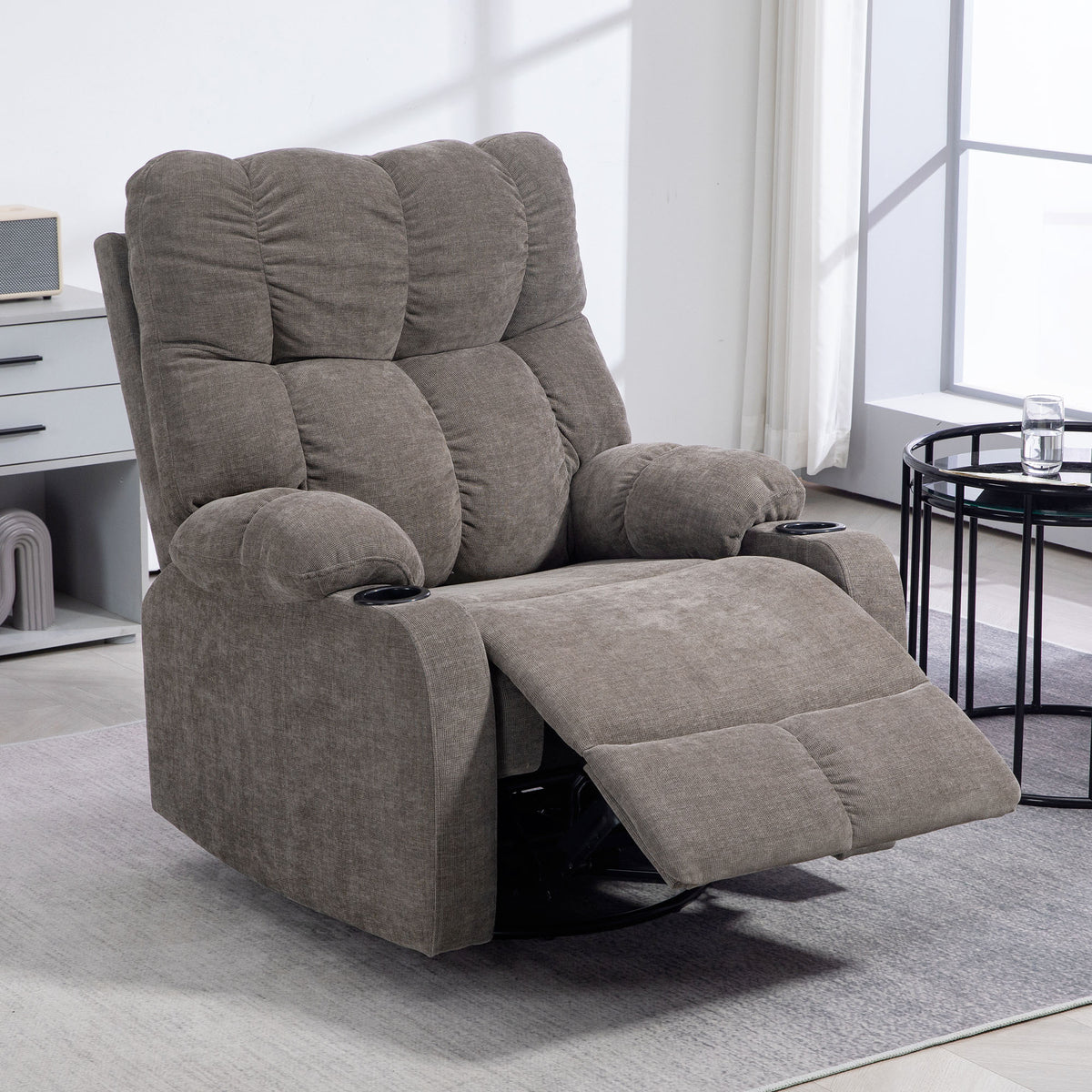 Relaxfauteuil met voetensteun, moderne loungestoel, draaibaar, tot 150 kg, stalen frame, 88x96x108 cm (2)