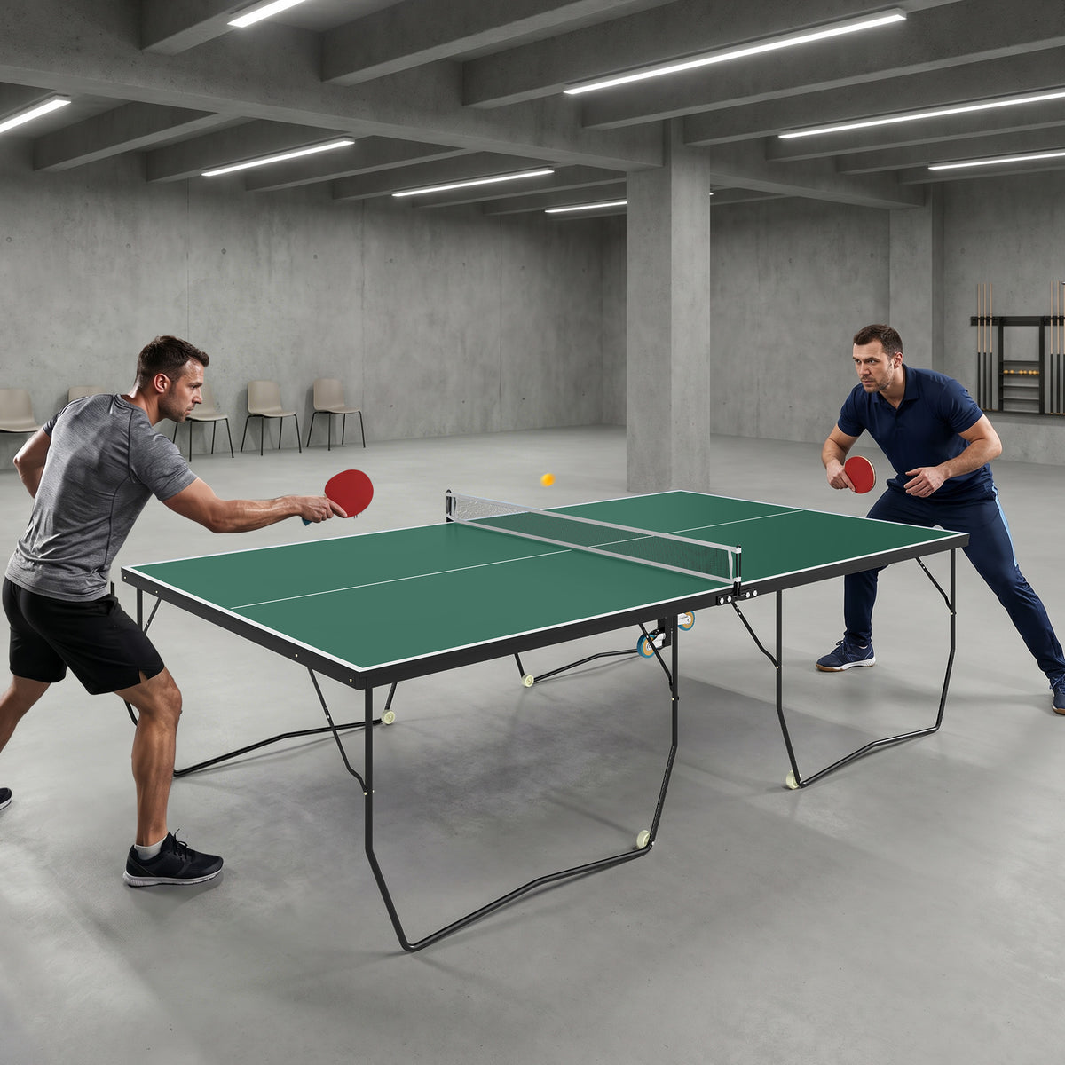 Tafeltennistafel tafeltennisset, inklapbaar, 8 wielen, incl. batjes en ballen, 274 cm x 152,5 cm x 76 cm, groen (2)