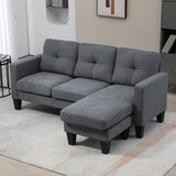 Hoekbank in L-vorm, aan beide zijden monteerbare chaise longue, gestoffeerde bank, donkergrijs (7)