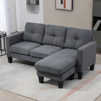 Hoekbank in L-vorm, aan beide zijden monteerbare chaise longue, gestoffeerde bank, donkergrijs (7)