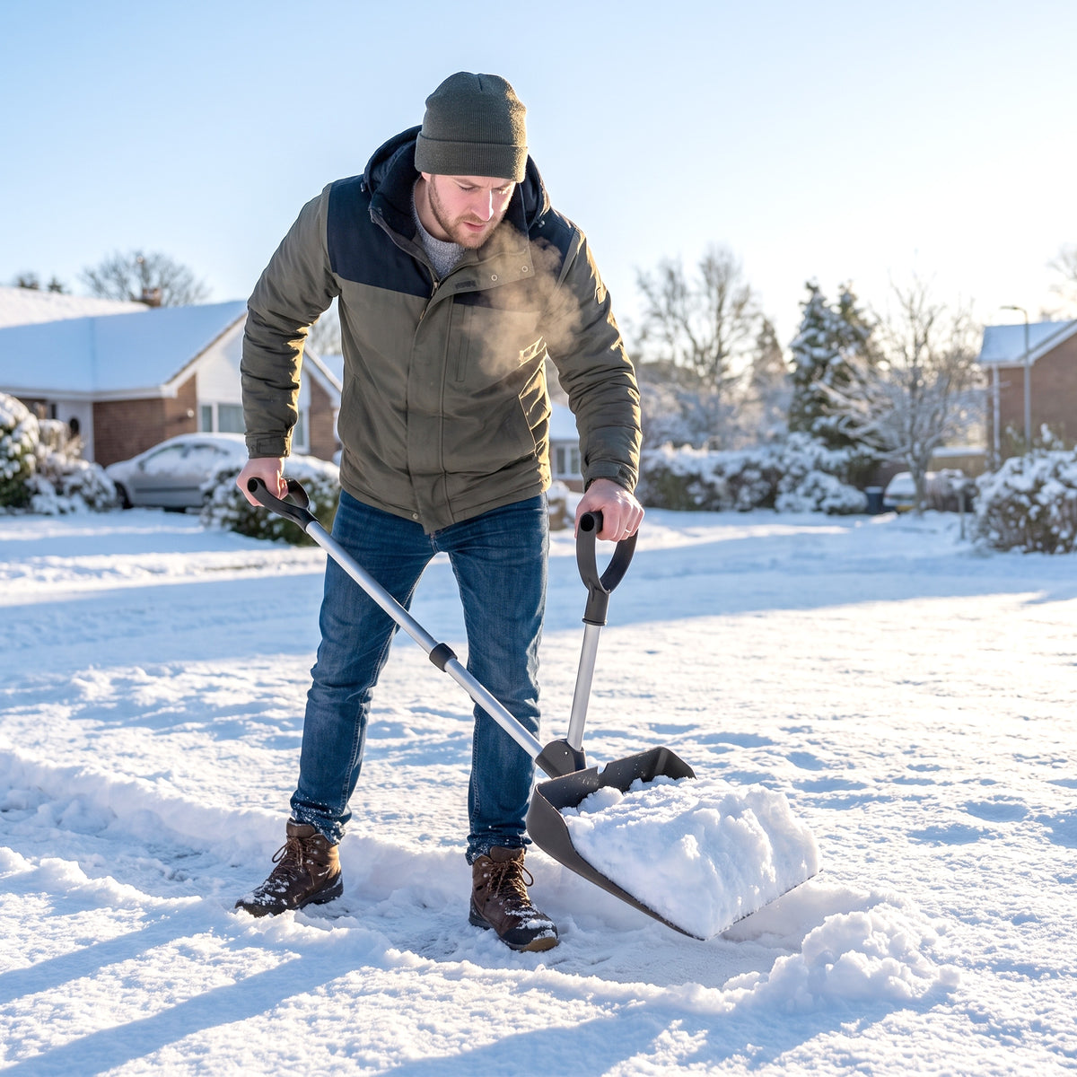 Sneeuwschuiver 45 cm breed kunststof sneeuwschep met ergonomische extra handgreep, sneeuwruimer met aluststeel (2)