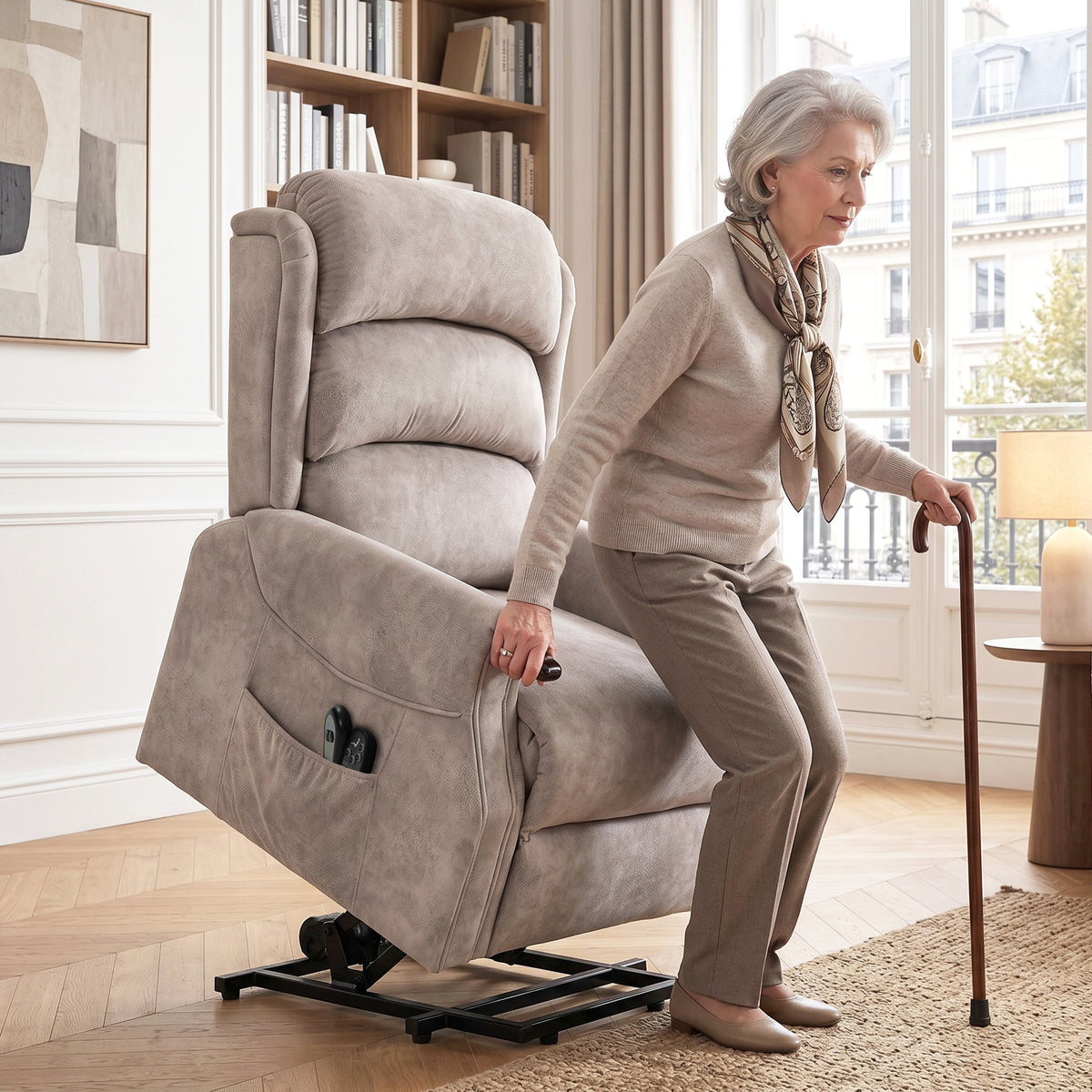 Televisiefauteuil met sta-op-hulp, elektrische relaxfauteuil met trilmassage, warmte en ligfunctie, lichtgrijs (2)