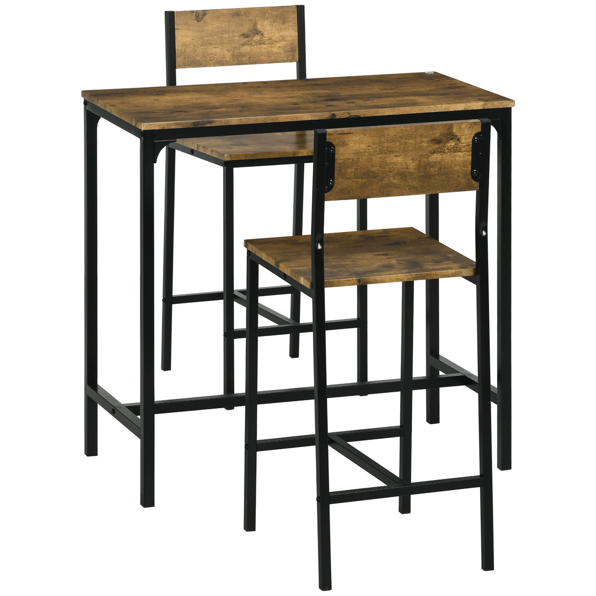 3-delige barset, statafel, 2 stoelen, MDF, metalen frame, waterbestendig, bruin