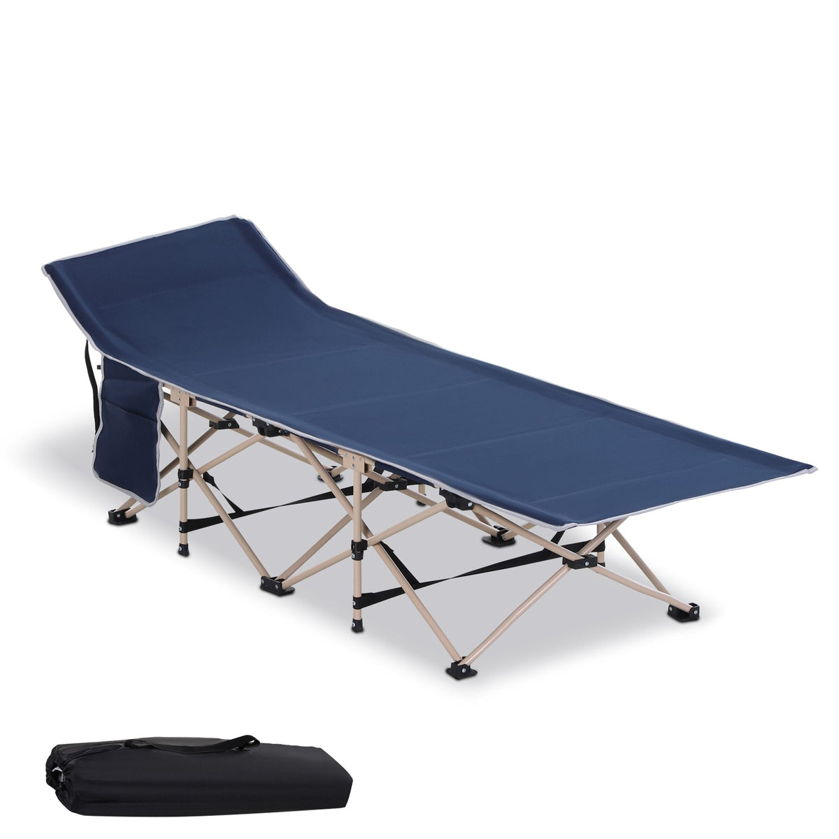 Veldbed, campingbed, opvouwbaar, weerbestendig, incl. draagtas, 190 cm x 68 cm x 52 cm, blauw