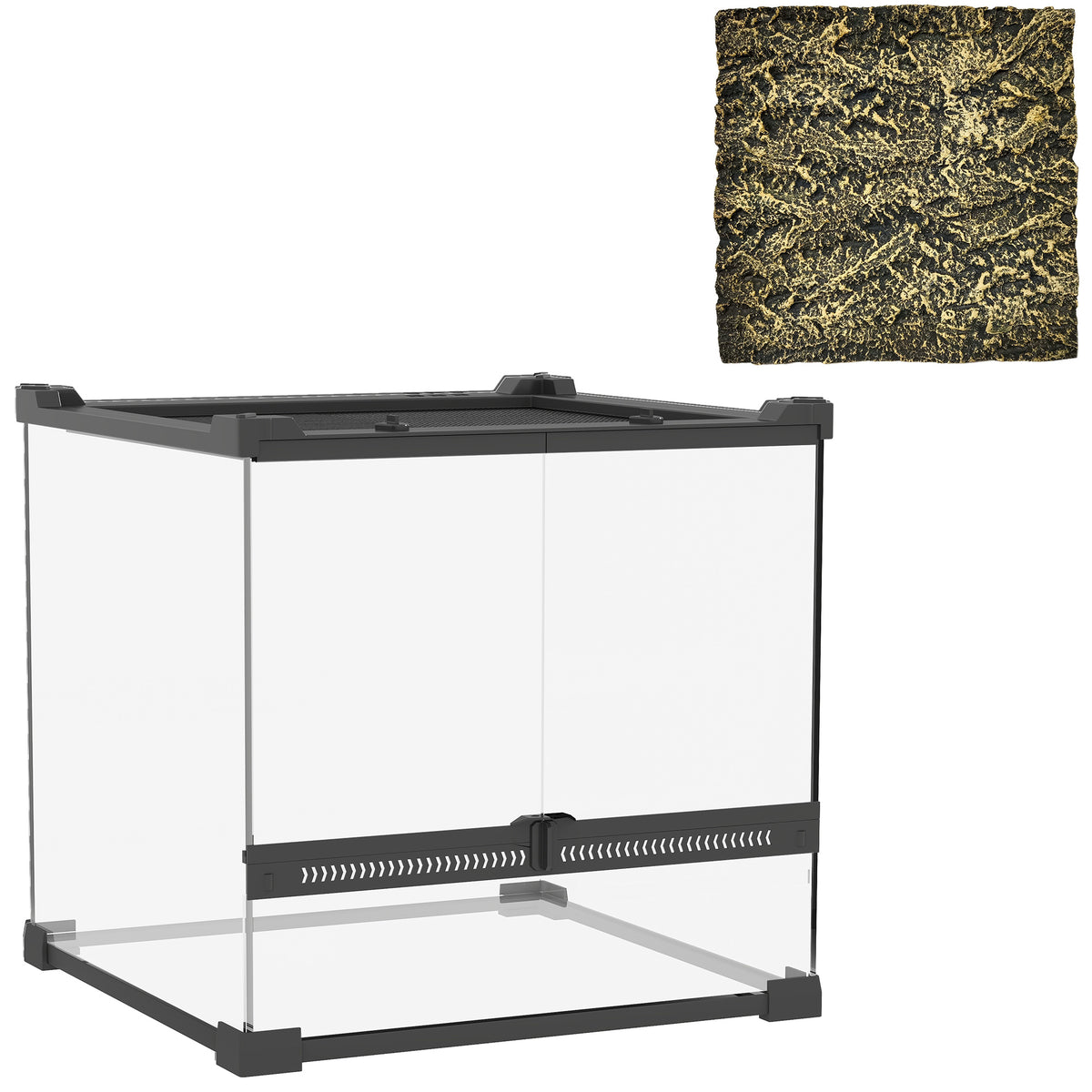 Glazen terrarium voor reptielen, verhoogde & waterdichte bodem, knopslot