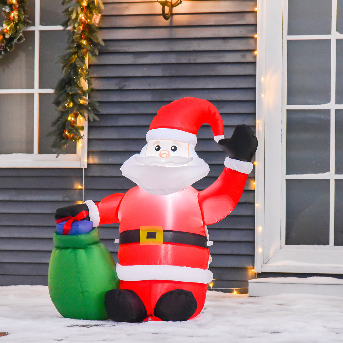 Kerstdecoratie opblaasbare kerstman buitenkerstdecoratie, incl. ventilator, 1,2 m, rood + wit (2)