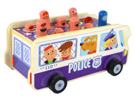 Houten arcadespel trefbal-politiebus