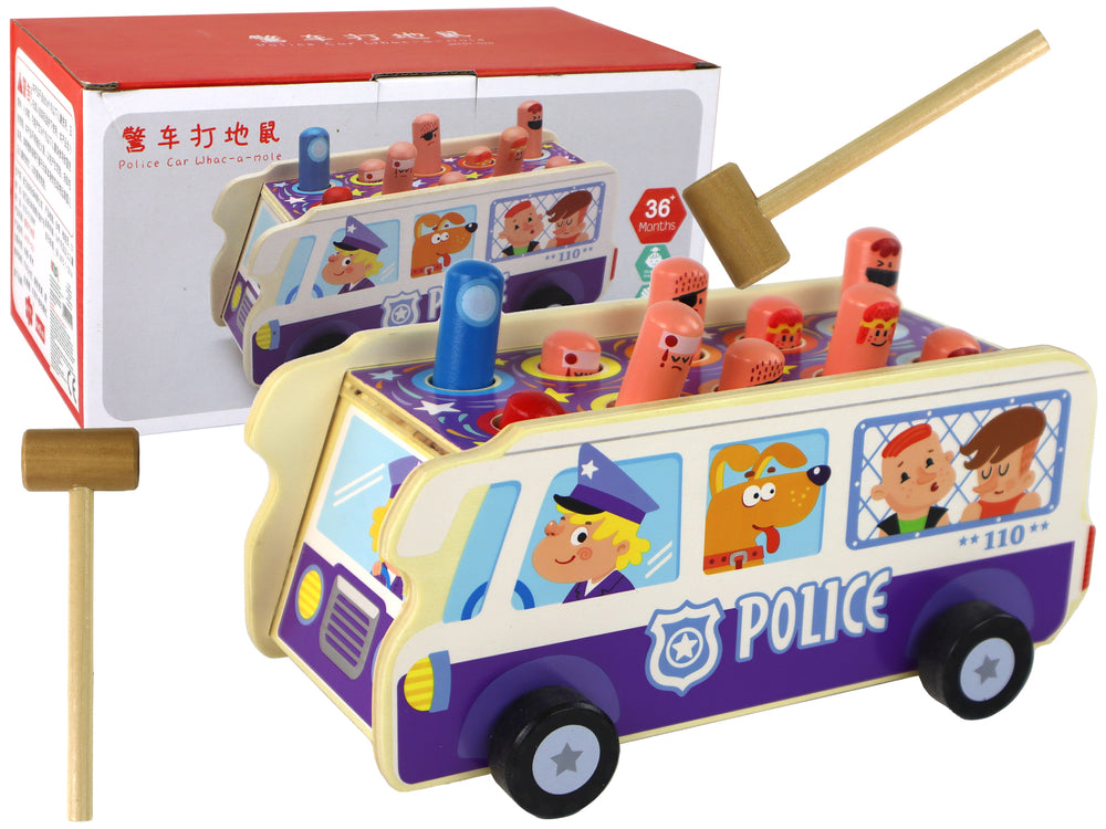 Houten arcadespel trefbal-politiebus (4)