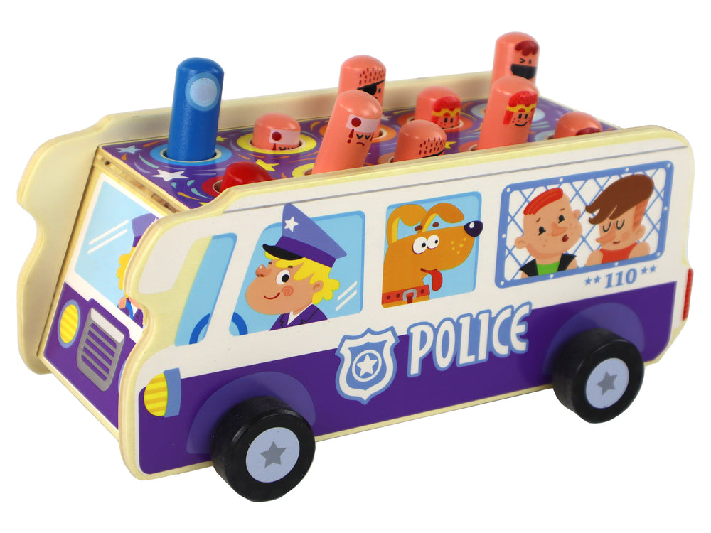 Houten arcadespel trefbal-politiebus (5)
