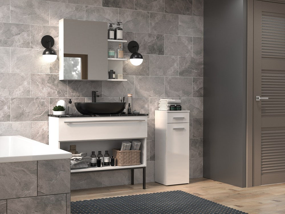 Badezimmer-Hochschrank Nel V DS WEISS HOCHGLANZ – Produktabbildung 2