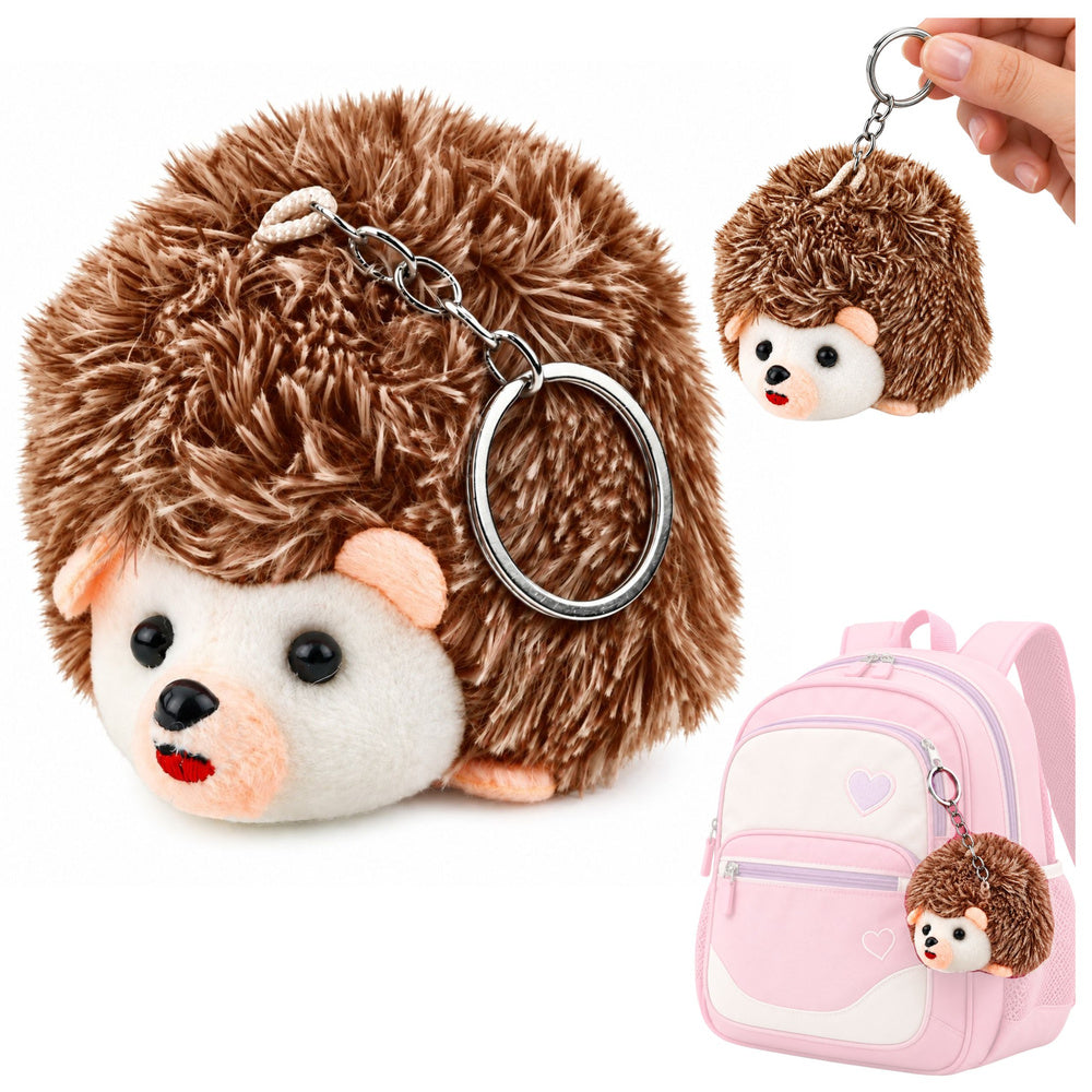 Pluche egel mascotte sleutelhanger, bruin, 9 cm