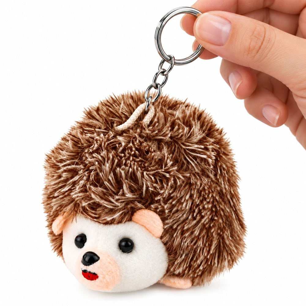 Pluche egel mascotte sleutelhanger, bruin, 9 cm (2)