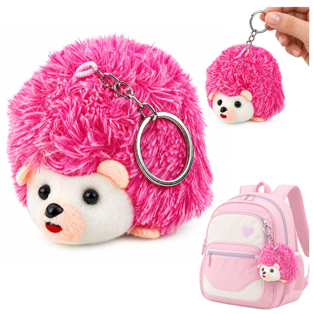 Pluche egel-mascotte sleutelhanger, roze, 9 cm