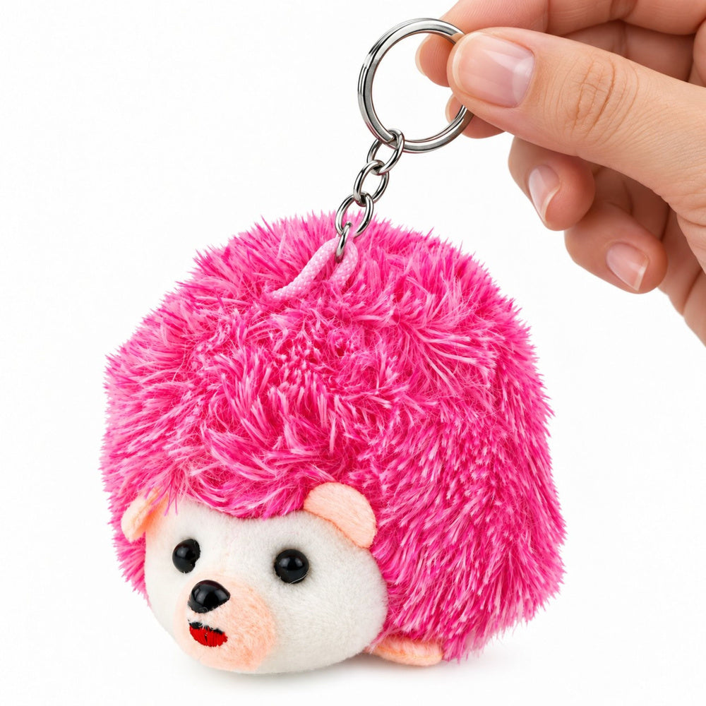 Pluche egel-mascotte sleutelhanger, roze, 9 cm (2)