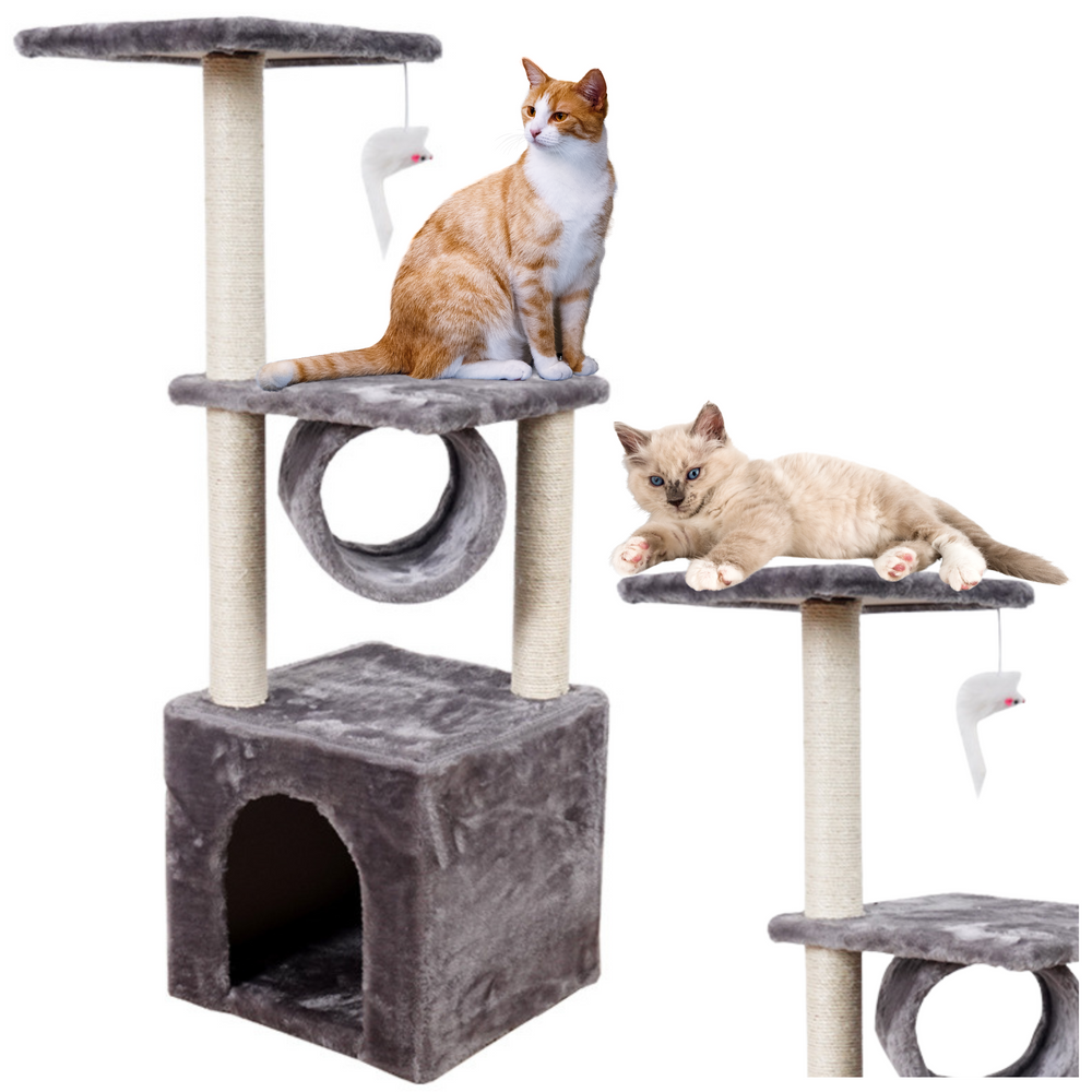 Kattenkrabpaal met huisje en platformtunnel 30x30x107cm