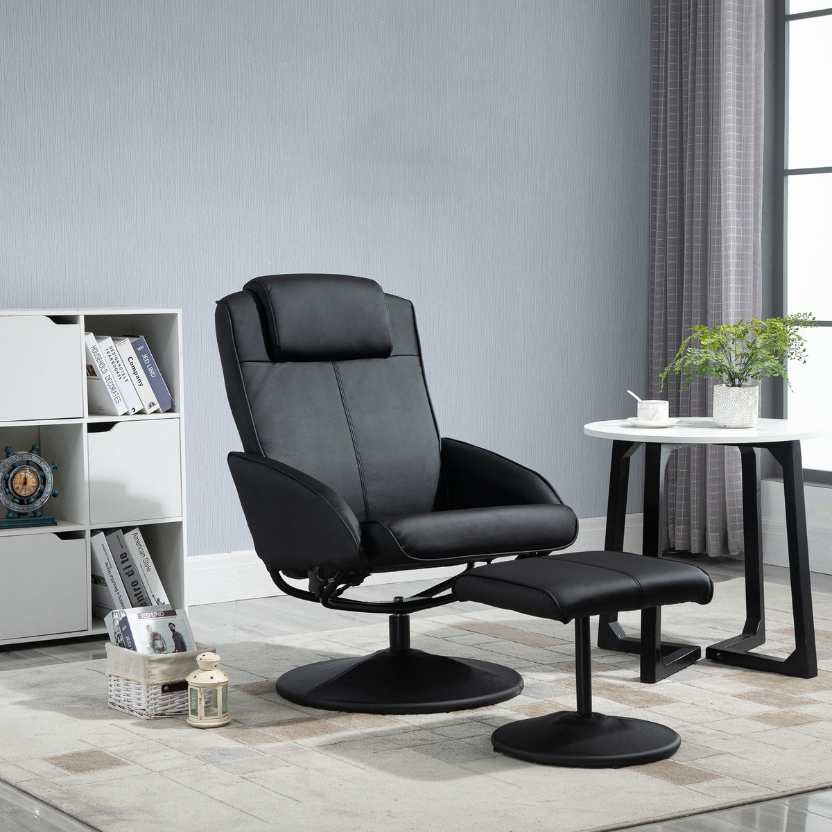 Relaxfauteuil met voetenbank, kunstlederen bekleding, kantelbaar, ergonomisch ontwerp, zwart (2)