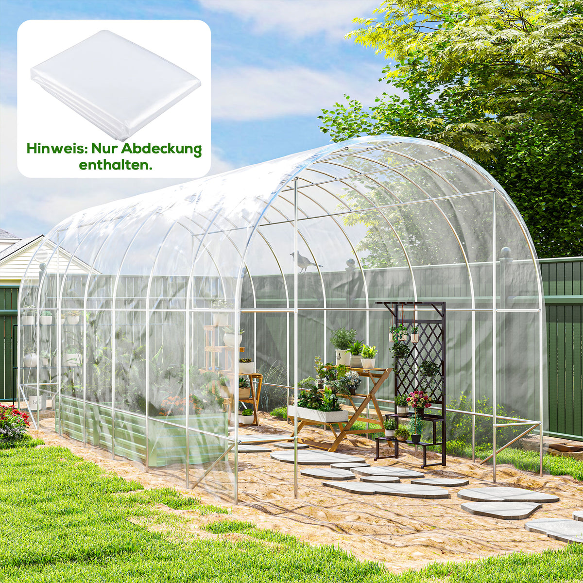 PE-kasafdekking, dekzeil voor planten, uv-bestendig, waterdicht, ALLEEN folie 7 x 8 m (2)