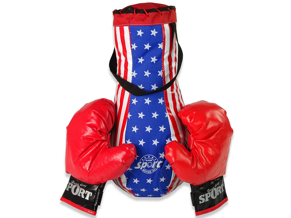 Boksset 3-delig bokszak bokshandschoenen bokstraining USA-look kinderbokshandschoenen