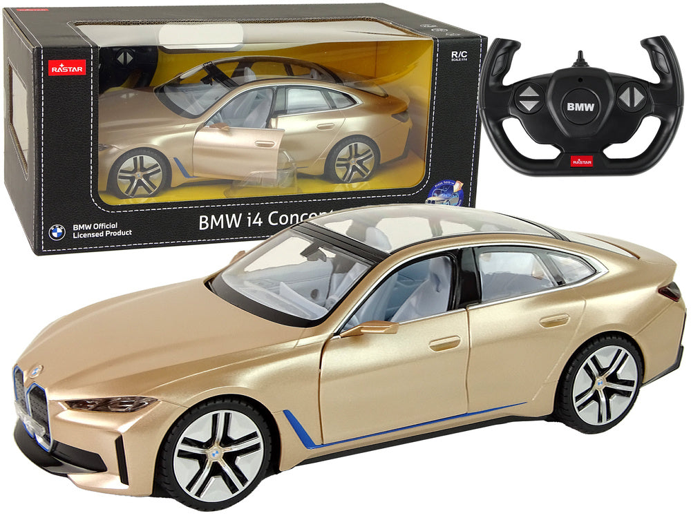 BMW i4 op afstand bestuurbare auto RC Rastar goud 1:14