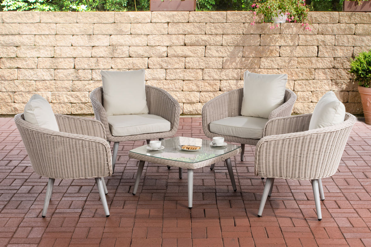 Lounge-set Ameland rond rotan crèmewit 40 cm (lichtgrijs)
