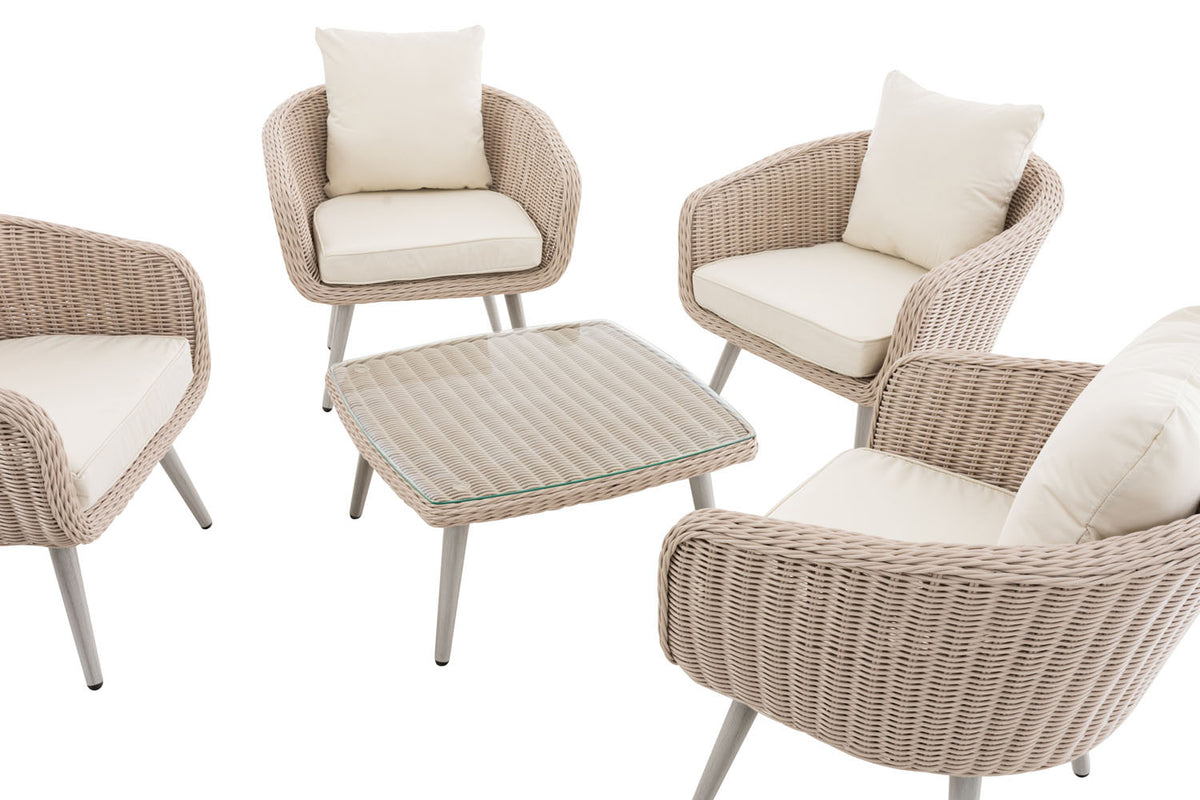 Lounge-set Ameland rond rotan crèmewit 40 cm (lichtgrijs) (3)