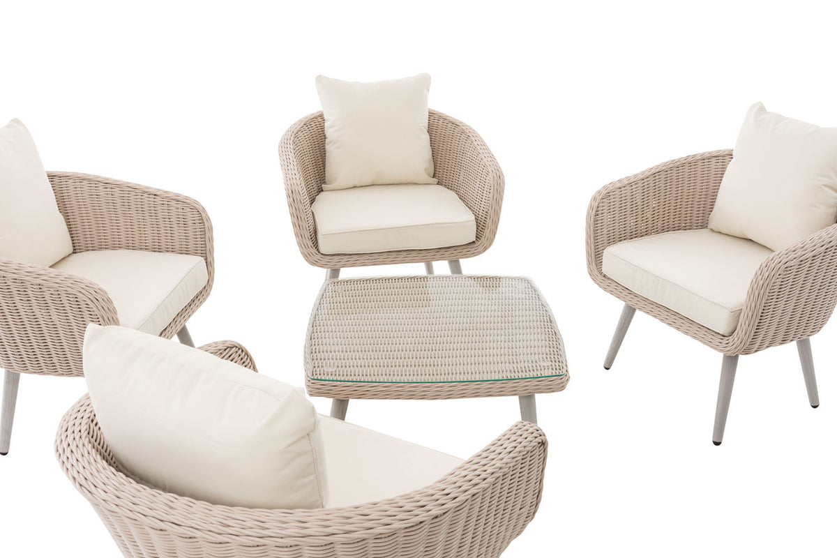 Lounge-set Ameland rond rotan crèmewit 45 cm (lichtgrijs) (4)