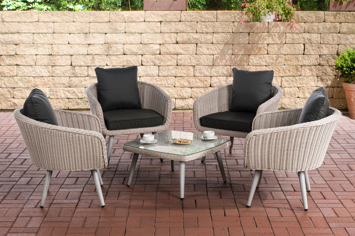Lounge-set Ameland rond rotan antraciet 45 cm (lichtgrijs)