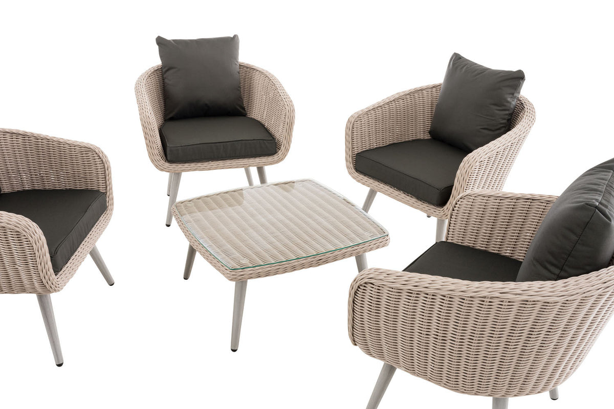 Lounge-set Ameland rond rotan antraciet 45 cm (lichtgrijs) (3)