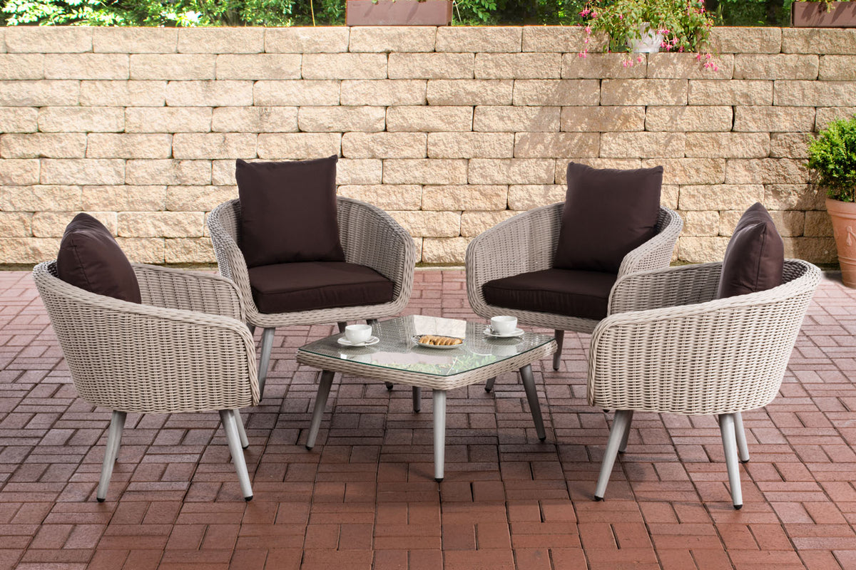 Lounge-set Ameland rond rotan terrabruin 40 cm (lichtgrijs)