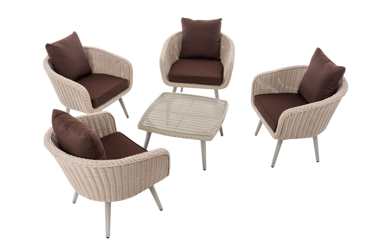 Lounge-set Ameland rond rotan terrabruin 40 cm (lichtgrijs) (2)