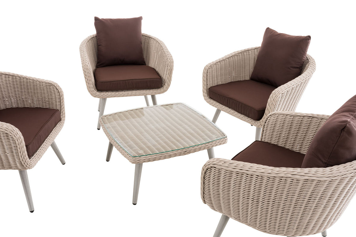 Lounge-set Ameland rond rotan terrabruin 40 cm (lichtgrijs) (3)