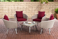 Lounge-set Ameland rond rotan robijnrood 45 cm (lichtgrijs)