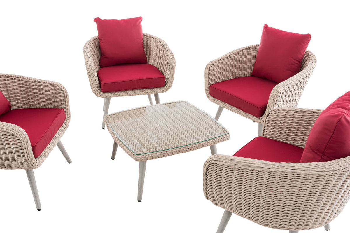 Lounge-set Ameland rond rotan robijnrood 45 cm (lichtgrijs) (3)