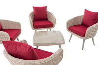 Lounge-set Ameland rond rotan robijnrood 45 cm (lichtgrijs) (4)
