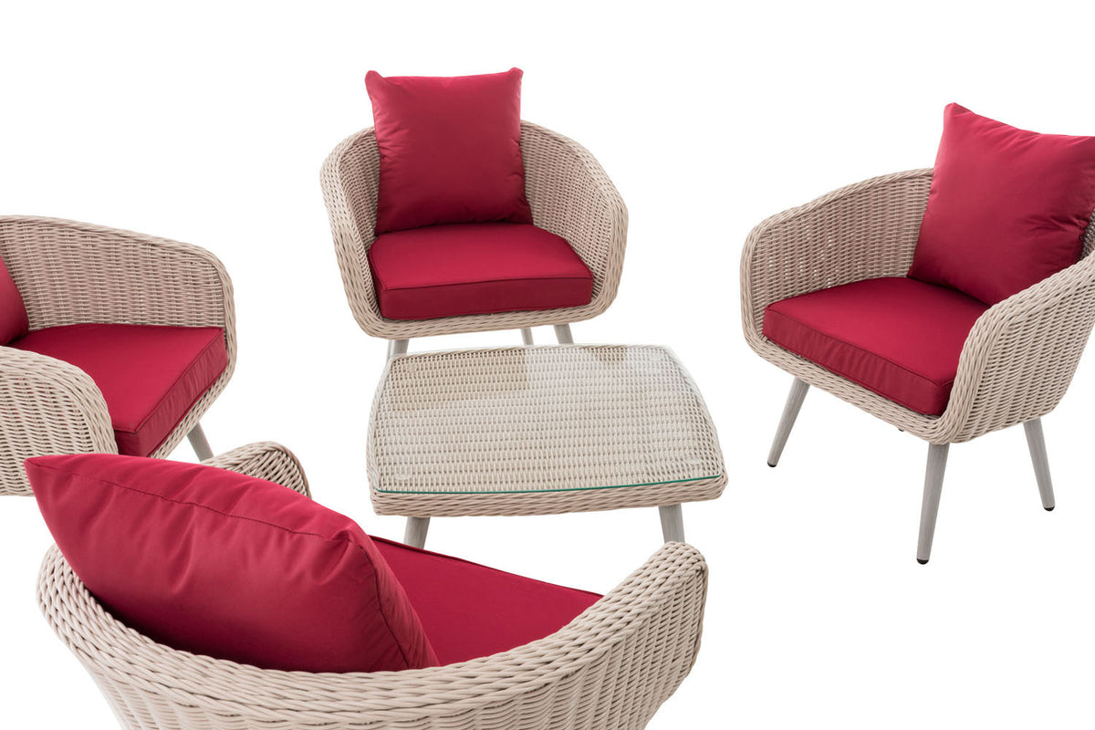 Lounge-set Ameland rond rotan robijnrood 45 cm (lichtgrijs) (4)