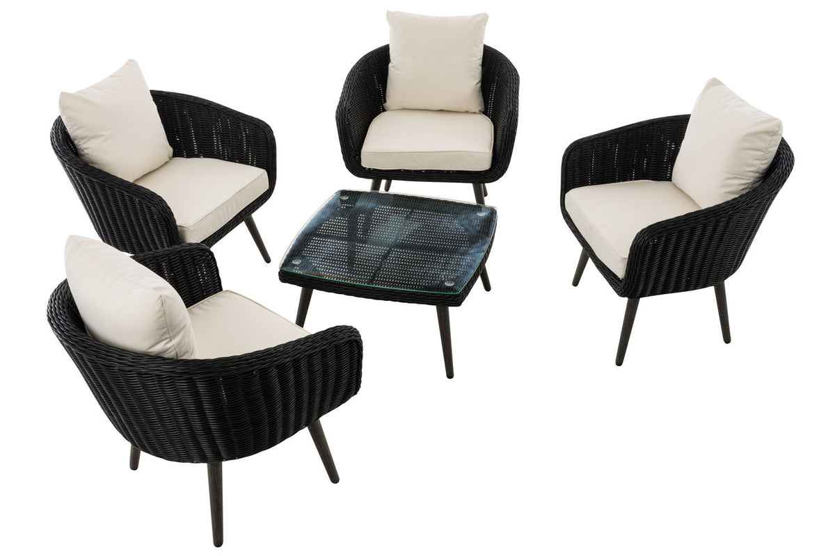 Lounge-set Ameland rond rotan crèmewit 40 cm (donkergrijs) (2)