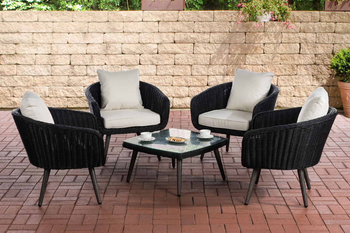 Lounge-set Ameland rond rotan crèmewit 45 cm (donkergrijs)