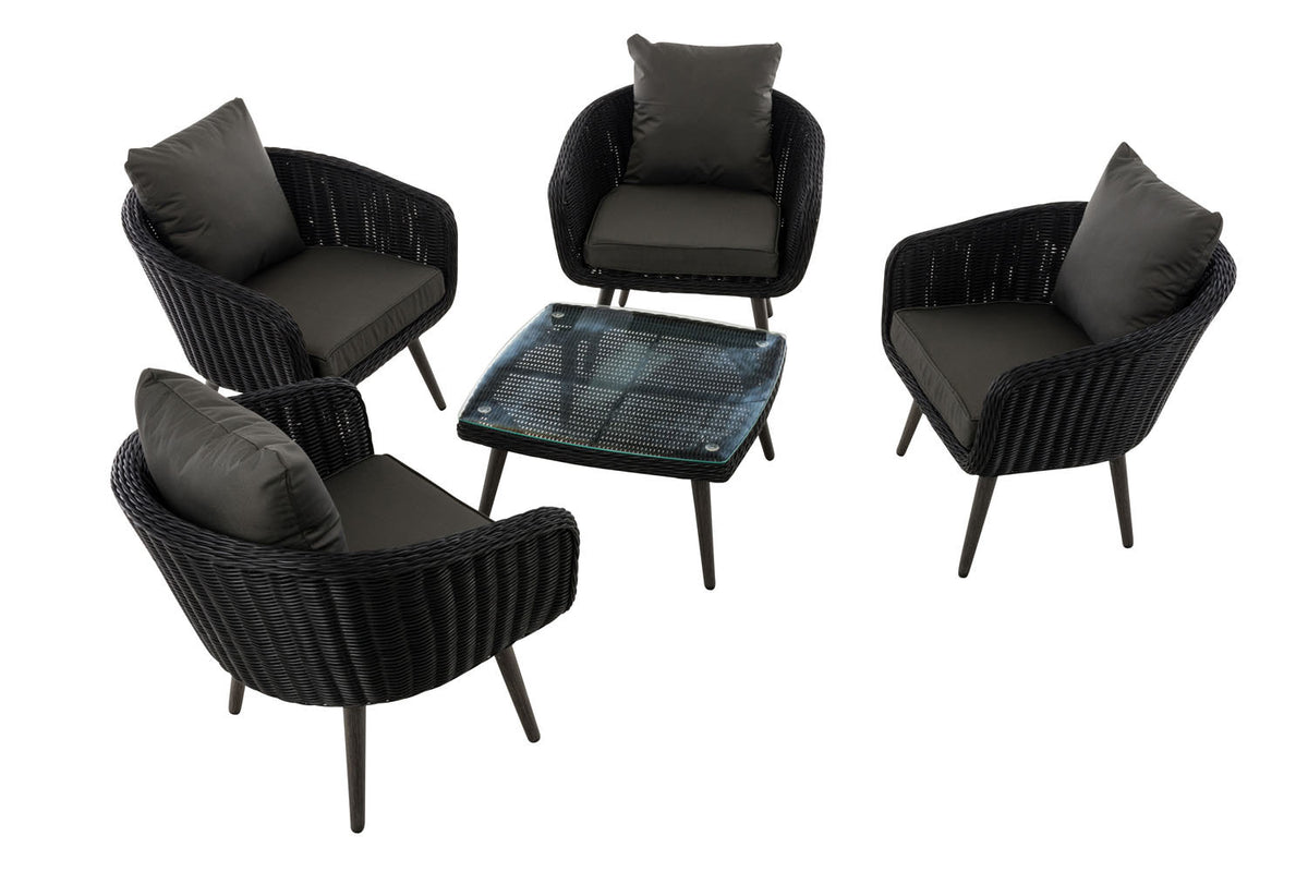 Lounge-set Ameland rond rotan antraciet 40 cm (donkergrijs) (2)