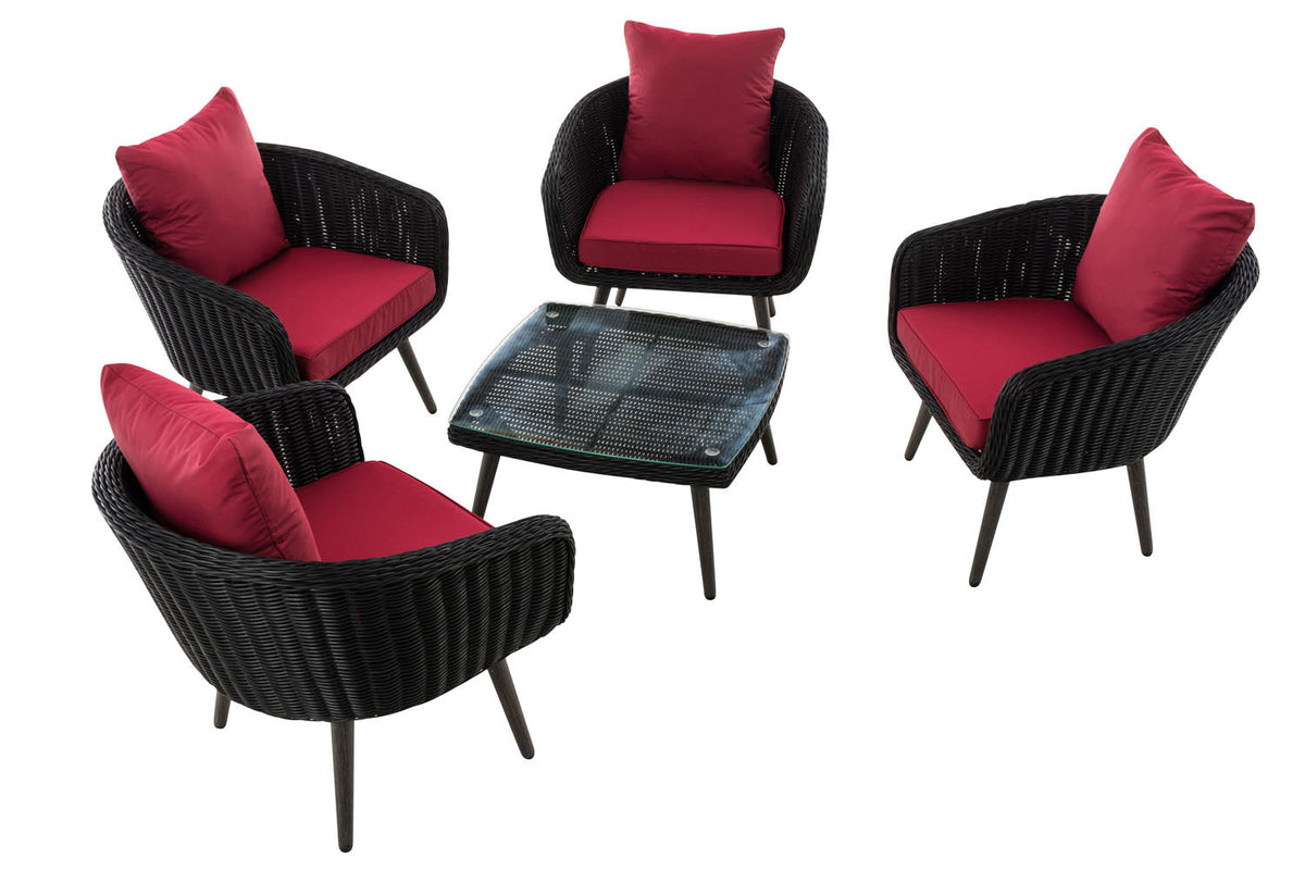 Lounge-set Ameland rond rotan robijnrood 40 cm (donkergrijs) (2)