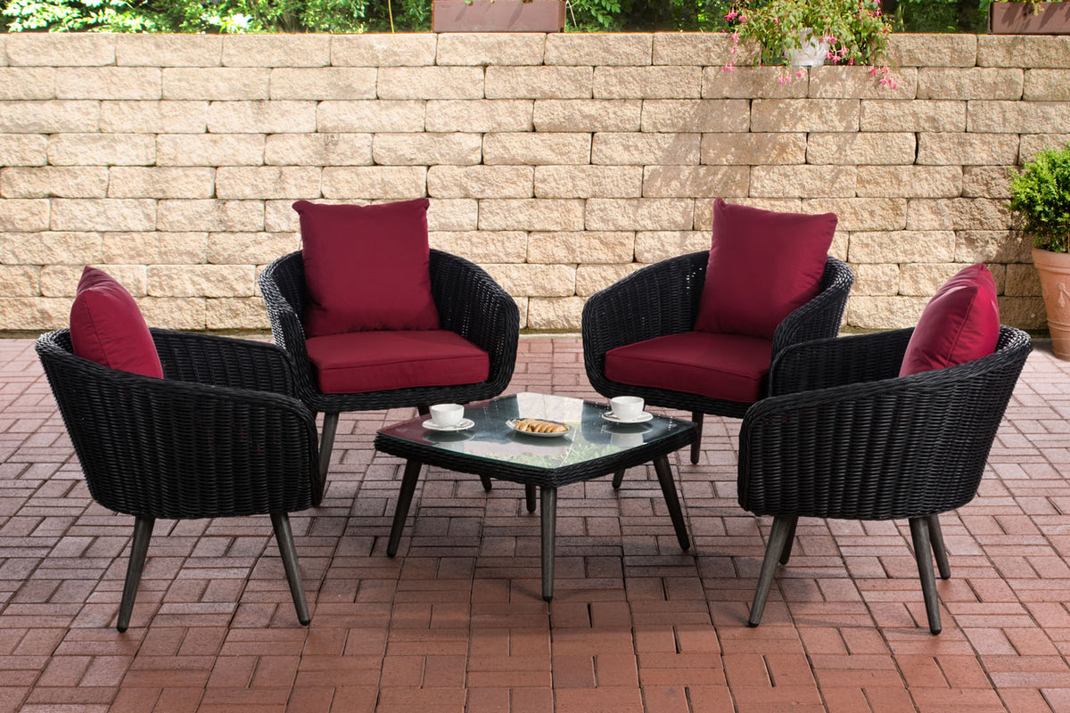 Lounge-set Ameland rond rotan robijnrood 45 cm (donkergrijs)