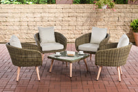 Lounge-set Ameland rond rotan crèmewit 45 cm (lichtbruin)