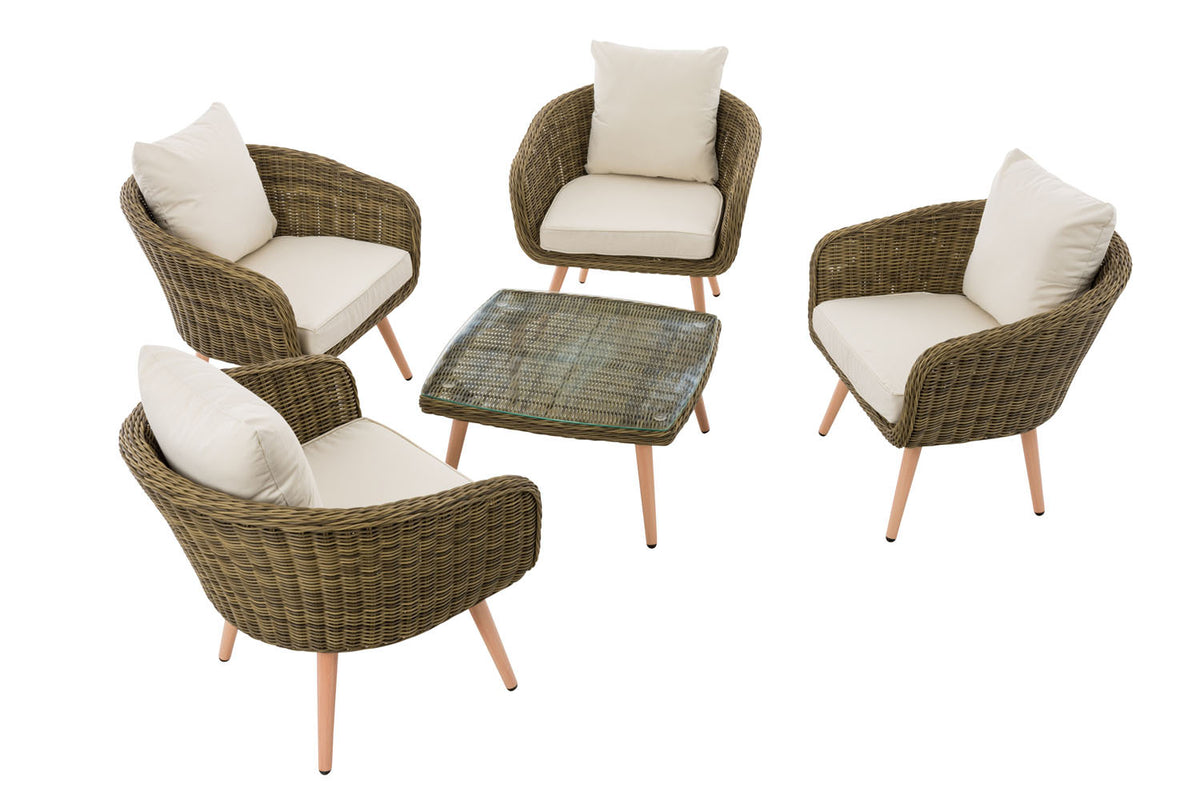 Lounge-set Ameland rond rotan crèmewit 45 cm (lichtbruin) (2)