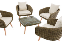 Lounge-set Ameland rond rotan crèmewit 45 cm (lichtbruin) (3)